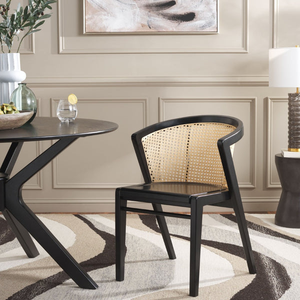 Safavieh Edan Dining Chair - Mid-Century Modern Design With Rattan-Textured Barrel Back For Stylish Comfort Black / Natural DCH1500G