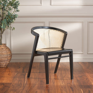 Safavieh Edan Dining Chair - Mid-Century Modern Design With Rattan-Textured Barrel Back For Stylish Comfort Black / Natural DCH1500G