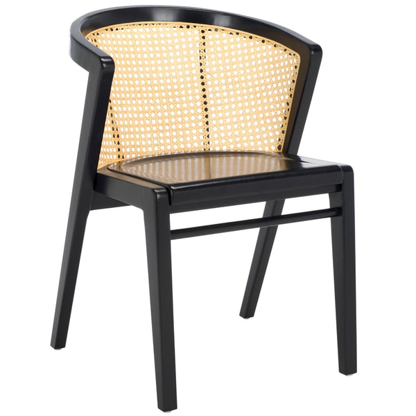 Safavieh Edan Dining Chair - Mid-Century Modern Design With Rattan-Textured Barrel Back For Stylish Comfort Black / Natural DCH1500G