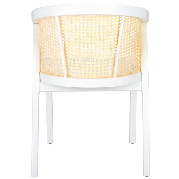 Safavieh Edan Dining Chair - Mid-Century Modern Design With Rattan-Textured Barrel Back For Stylish Comfort White / Natural DCH1500H