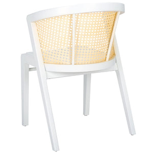 Safavieh Edan Dining Chair - Mid-Century Modern Design With Rattan-Textured Barrel Back For Stylish Comfort White / Natural DCH1500H