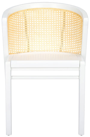 Safavieh Edan Dining Chair - Mid-Century Modern Design With Rattan-Textured Barrel Back For Stylish Comfort White / Natural DCH1500H