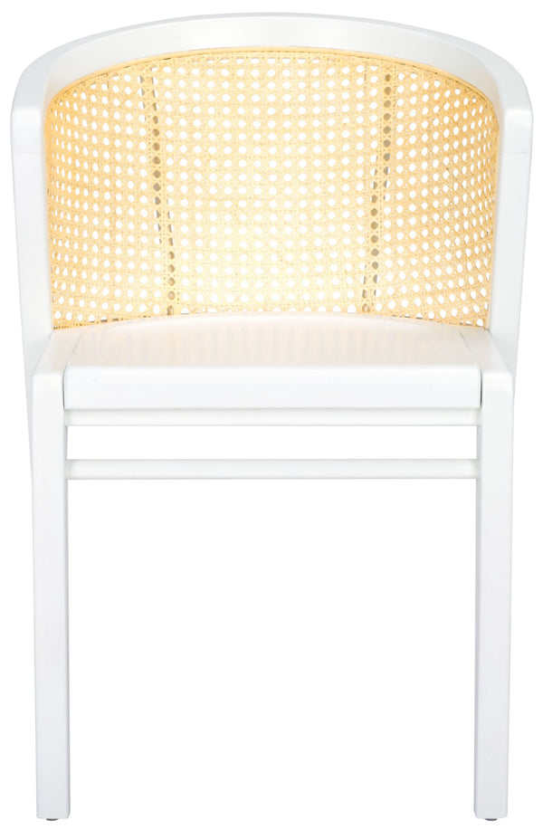 Safavieh Edan Dining Chair - Mid-Century Modern Design With Rattan-Textured Barrel Back For Stylish Comfort White / Natural DCH1500H