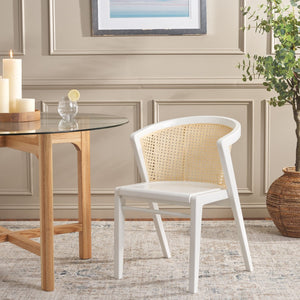 Safavieh Edan Dining Chair - Mid-Century Modern Design With Rattan-Textured Barrel Back For Stylish Comfort White / Natural DCH1500H