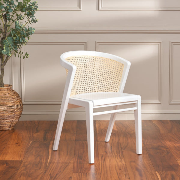 Safavieh Edan Dining Chair - Mid-Century Modern Design With Rattan-Textured Barrel Back For Stylish Comfort White / Natural DCH1500H