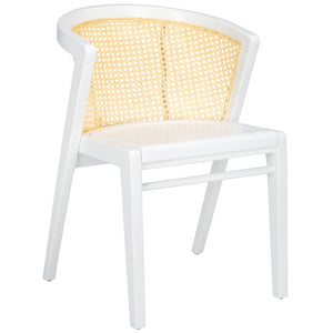 Safavieh Edan Dining Chair - Mid-Century Modern Design With Rattan-Textured Barrel Back For Stylish Comfort White / Natural DCH1500H