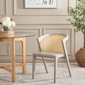 Safavieh Edan Dining Chair - Mid-Century Modern Design With Rattan-Textured Barrel Back For Stylish Comfort Grey / Natural DCH1500J