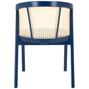 Safavieh Edan Dining Chair - Mid-Century Modern Design With Rattan-Textured Barrel Back For Stylish Comfort Navy / Natural DCH1500K