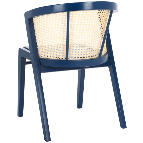 Safavieh Edan Dining Chair - Mid-Century Modern Design With Rattan-Textured Barrel Back For Stylish Comfort Navy / Natural DCH1500K