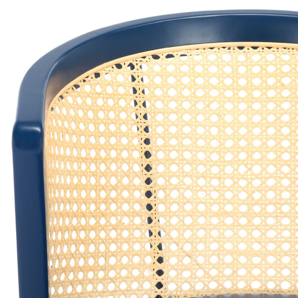 Safavieh Edan Dining Chair - Mid-Century Modern Design With Rattan-Textured Barrel Back For Stylish Comfort Navy / Natural DCH1500K