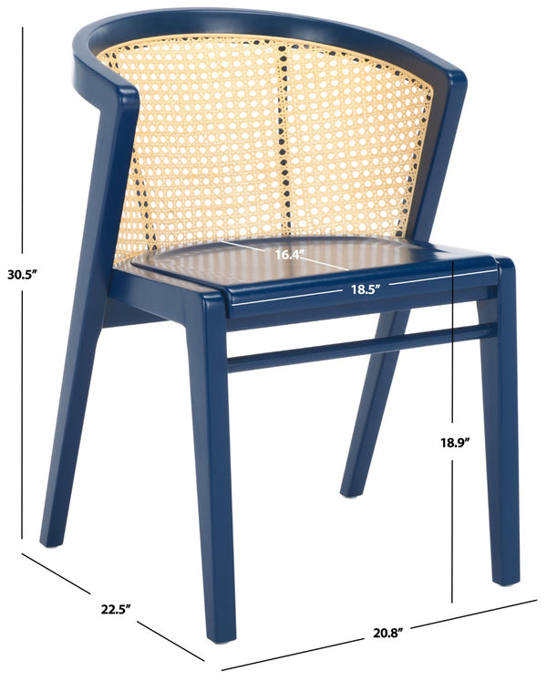 Safavieh Edan Dining Chair - Mid-Century Modern Design With Rattan-Textured Barrel Back For Stylish Comfort Navy / Natural DCH1500K