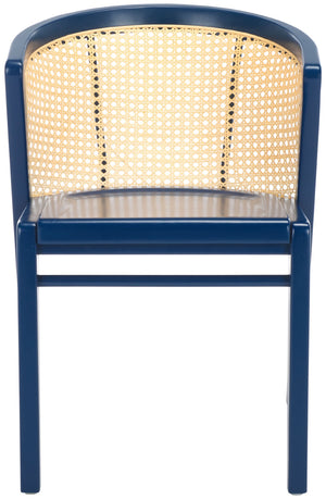 Safavieh Edan Dining Chair - Mid-Century Modern Design With Rattan-Textured Barrel Back For Stylish Comfort Navy / Natural DCH1500K