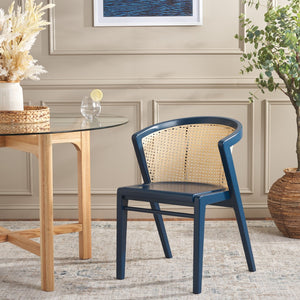 Safavieh Edan Dining Chair - Mid-Century Modern Design With Rattan-Textured Barrel Back For Stylish Comfort Navy / Natural DCH1500K