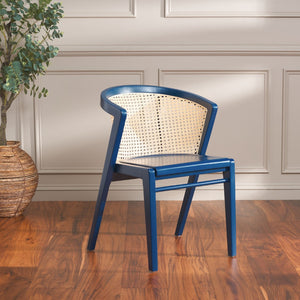 Safavieh Edan Dining Chair - Mid-Century Modern Design With Rattan-Textured Barrel Back For Stylish Comfort Navy / Natural DCH1500K