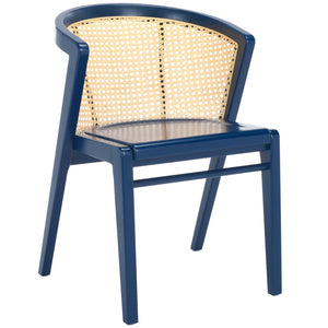 Safavieh Edan Dining Chair - Mid-Century Modern Design With Rattan-Textured Barrel Back For Stylish Comfort Navy / Natural DCH1500K