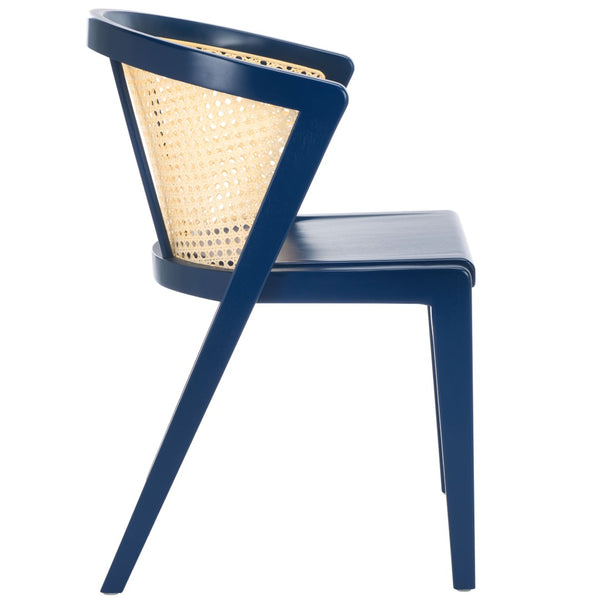 Safavieh Edan Dining Chair - Mid-Century Modern Design With Rattan-Textured Barrel Back For Stylish Comfort Navy / Natural DCH1500K