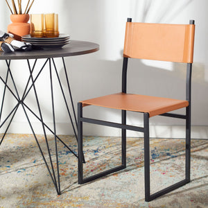 Safavieh LAYNE Dining Chair - Modern Minimalist Design with Sustainable Materials for Stylish Dining Spaces Cognac / Black DCH3003D-SET2
