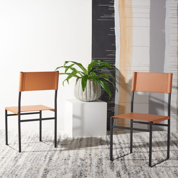 Safavieh LAYNE Dining Chair - Modern Minimalist Design with Sustainable Materials for Stylish Dining Spaces Cognac / Black DCH3003D-SET2