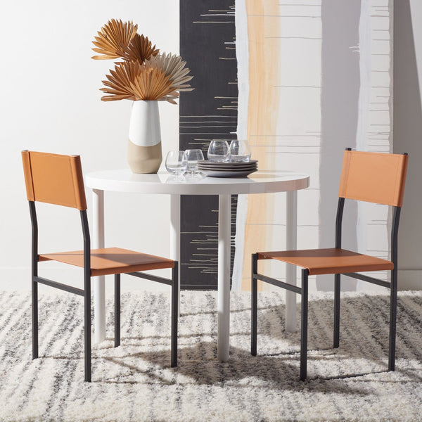 Safavieh LAYNE Dining Chair - Modern Minimalist Design with Sustainable Materials for Stylish Dining Spaces Cognac / Black DCH3003D-SET2