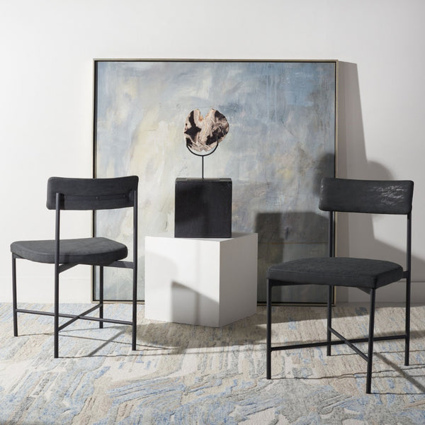 Safavieh ARCHER Dining Chair Set of Two - Mid-Century Modern Style with Cushioned PU Leather Comfort Black DCH3004C-SET2