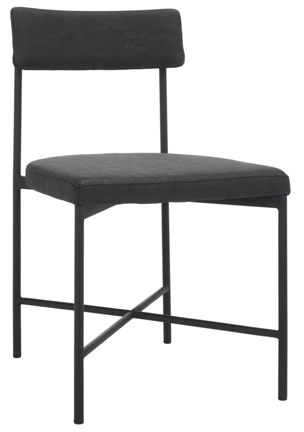 Safavieh ARCHER Dining Chair Set of Two - Mid-Century Modern Style with Cushioned PU Leather Comfort Black DCH3004C-SET2
