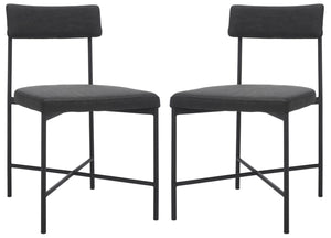 Safavieh ARCHER Dining Chair Set of Two - Mid-Century Modern Style with Cushioned PU Leather Comfort Black DCH3004C-SET2