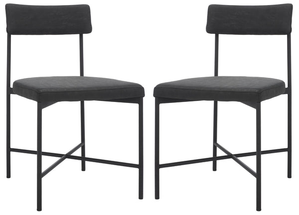 Safavieh ARCHER Dining Chair Set of Two - Mid-Century Modern Style with Cushioned PU Leather Comfort Black DCH3004C-SET2