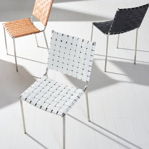 Safavieh WESSON Woven Dining Chair Set of Two: Modern Minimalism Meets Tactile Luxury for Your Home White / Silver DCH3005C-SET2