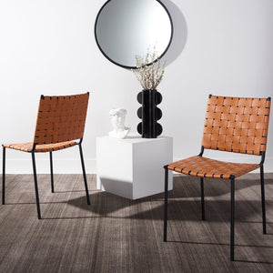 Safavieh WESSON Woven Dining Chair Set of Two: Modern Minimalism Meets Tactile Luxury for Your Home Cognac / Black DCH3005B-SET2