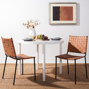 Safavieh WESSON Woven Dining Chair Set of Two: Modern Minimalism Meets Tactile Luxury for Your Home Cognac / Black DCH3005B-SET2
