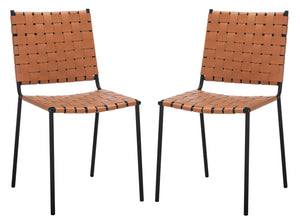 Safavieh WESSON Woven Dining Chair Set of Two: Modern Minimalism Meets Tactile Luxury for Your Home Cognac / Black DCH3005B-SET2