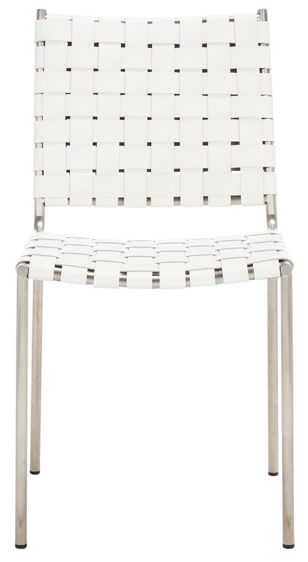 Safavieh WESSON Woven Dining Chair Set of Two: Modern Minimalism Meets Tactile Luxury for Your Home White / Silver DCH3005C-SET2