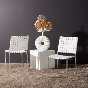 Safavieh WESSON Woven Dining Chair Set of Two: Modern Minimalism Meets Tactile Luxury for Your Home White / Silver DCH3005C-SET2