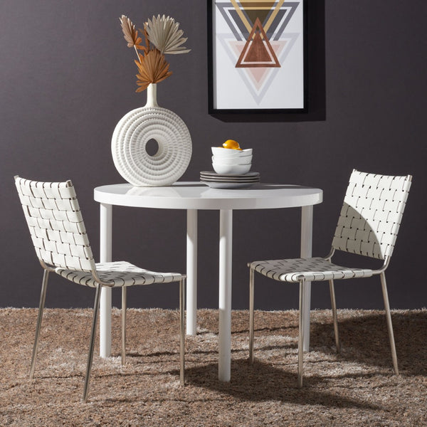 Safavieh WESSON Woven Dining Chair Set of Two: Modern Minimalism Meets Tactile Luxury for Your Home White / Silver DCH3005C-SET2