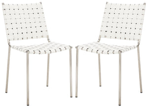 Safavieh WESSON Woven Dining Chair Set of Two: Modern Minimalism Meets Tactile Luxury for Your Home White / Silver DCH3005C-SET2
