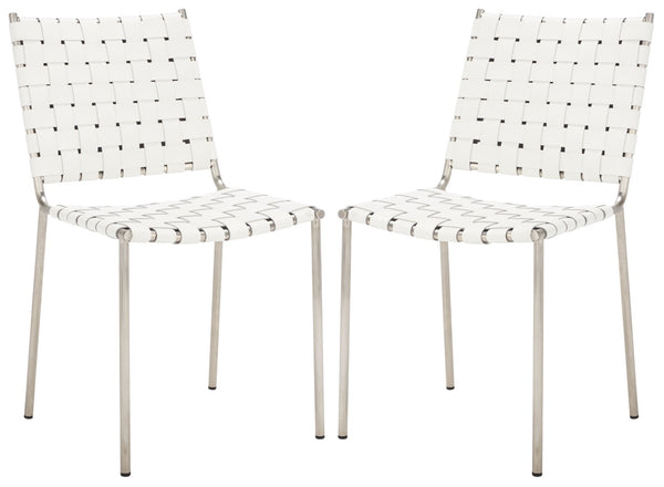 Safavieh WESSON Woven Dining Chair Set of Two: Modern Minimalism Meets Tactile Luxury for Your Home White / Silver DCH3005C-SET2