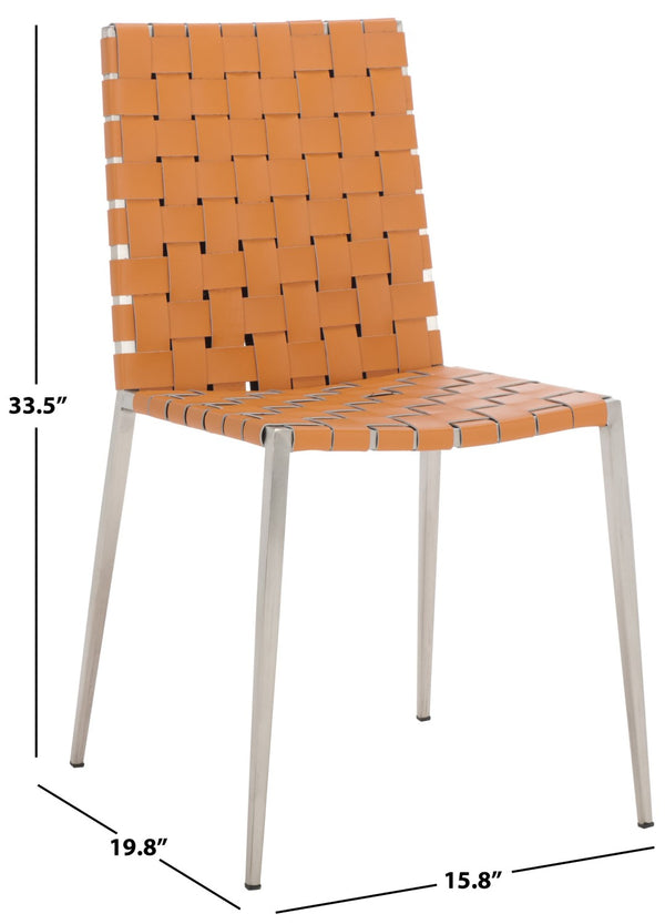Safavieh RAYNE Woven Dining Chair - Artisanal Leather & Metal Design for Modern Dining Room Elegance Cognac / Silver DCH3006A-SET2