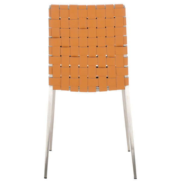 Safavieh RAYNE Woven Dining Chair - Artisanal Leather & Metal Design for Modern Dining Room Elegance Cognac / Silver DCH3006A-SET2