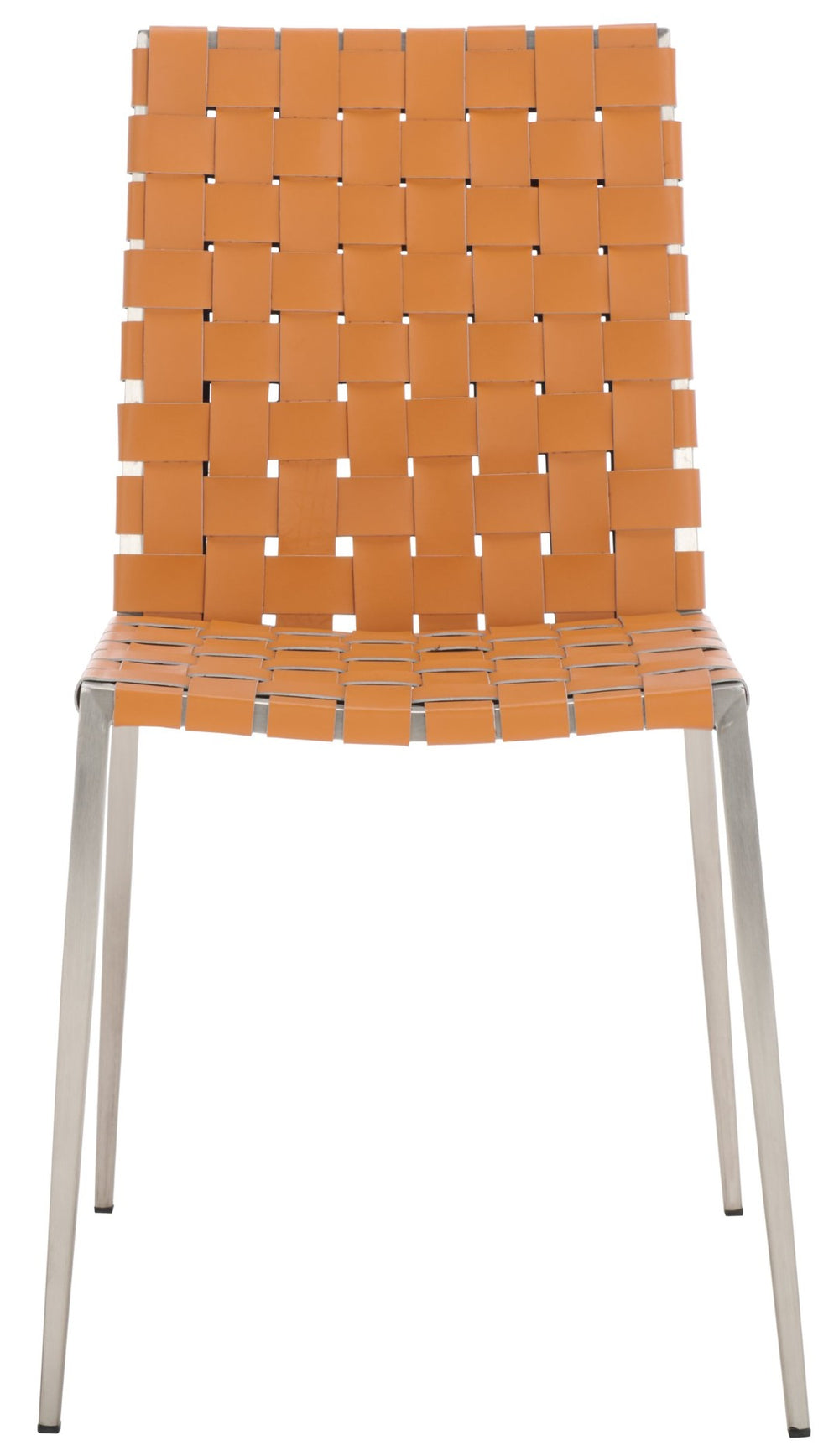 Safavieh RAYNE Woven Dining Chair - Artisanal Leather & Metal Design for Modern Dining Room Elegance Cognac / Silver DCH3006A-SET2