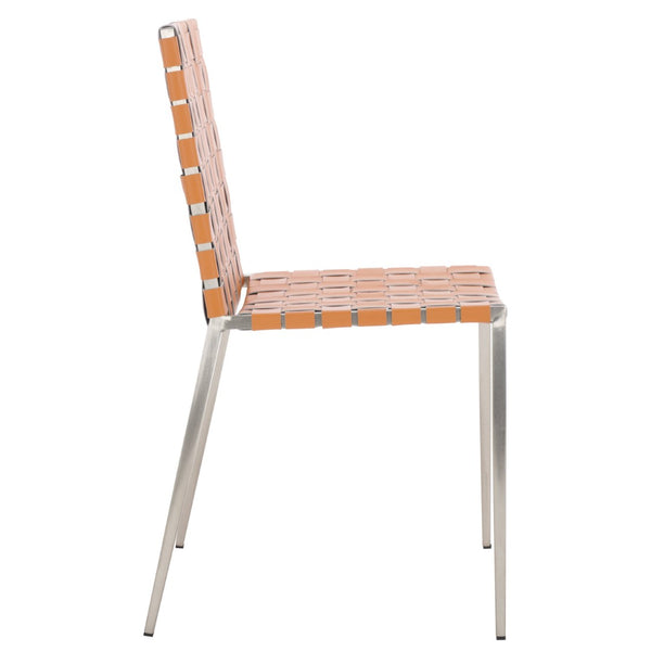 Safavieh RAYNE Woven Dining Chair - Artisanal Leather & Metal Design for Modern Dining Room Elegance Cognac / Silver DCH3006A-SET2