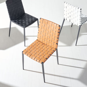 Safavieh RAYNE Woven Dining Chair - Artisanal Leather & Metal Design for Modern Dining Room Elegance Black DCH3006F-SET2