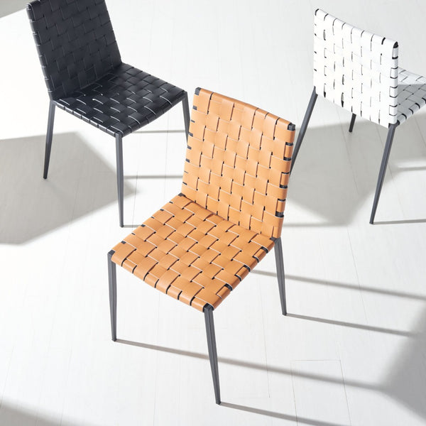 Safavieh RAYNE Woven Dining Chair - Artisanal Leather & Metal Design for Modern Dining Room Elegance Black DCH3006F-SET2
