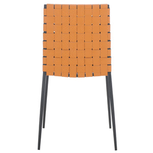 Safavieh RAYNE Woven Dining Chair - Artisanal Leather & Metal Design for Modern Dining Room Elegance Cognac / Black DCH3006B-SET2