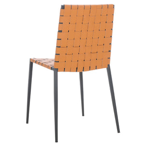Safavieh RAYNE Woven Dining Chair - Artisanal Leather & Metal Design for Modern Dining Room Elegance Cognac / Black DCH3006B-SET2