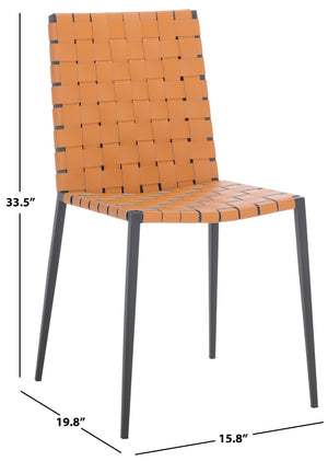 Safavieh RAYNE Woven Dining Chair - Artisanal Leather & Metal Design for Modern Dining Room Elegance Cognac / Black DCH3006B-SET2