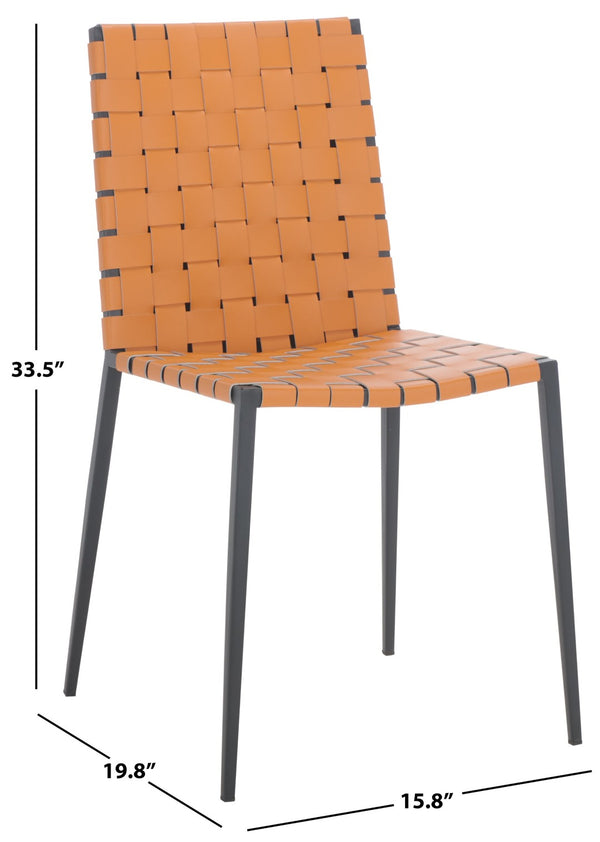 Safavieh RAYNE Woven Dining Chair - Artisanal Leather & Metal Design for Modern Dining Room Elegance Cognac / Black DCH3006B-SET2