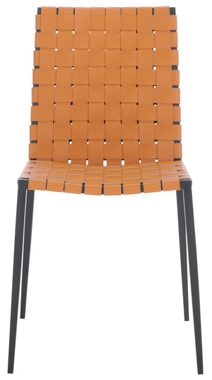 Safavieh RAYNE Woven Dining Chair - Artisanal Leather & Metal Design for Modern Dining Room Elegance Cognac / Black DCH3006B-SET2
