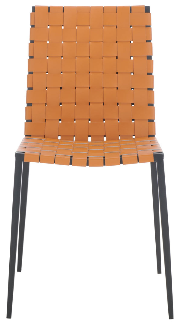 Safavieh RAYNE Woven Dining Chair - Artisanal Leather & Metal Design for Modern Dining Room Elegance Cognac / Black DCH3006B-SET2