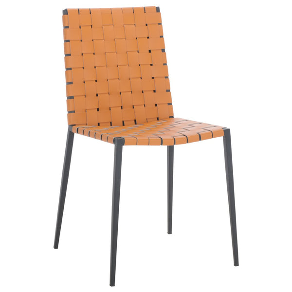 Safavieh RAYNE Woven Dining Chair - Artisanal Leather & Metal Design for Modern Dining Room Elegance Cognac / Black DCH3006B-SET2