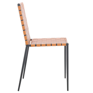 Safavieh RAYNE Woven Dining Chair - Artisanal Leather & Metal Design for Modern Dining Room Elegance Cognac / Black DCH3006B-SET2